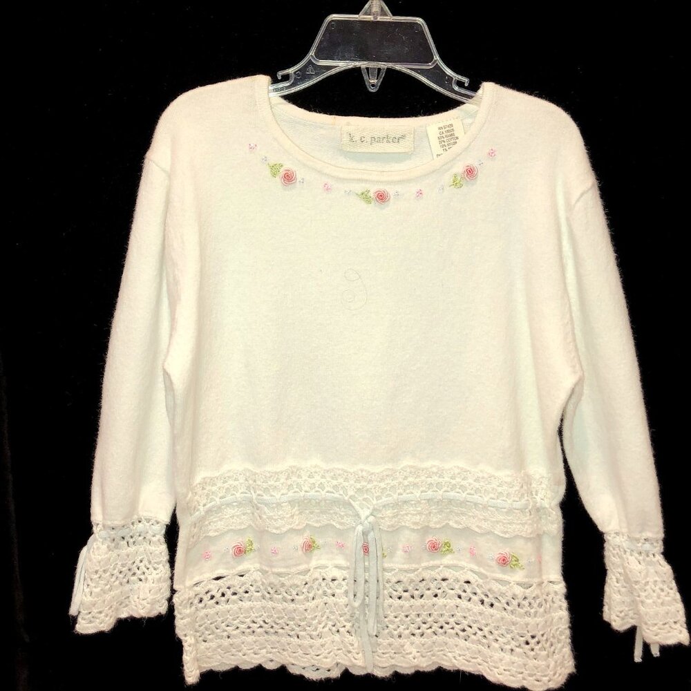 Girls K.C. Parker Easter Sweater Size 10 Crochet Rosette Detail Feminine Look
